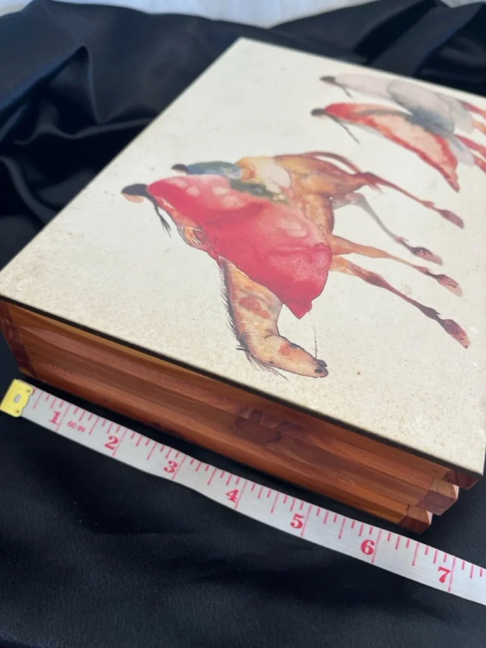 Carol Grigg Vintage Native American Art Wooden Keepsake Box Velvet Southwestern